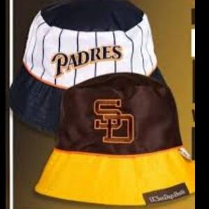 New! Retro 2025 San Diego Padres SGA Bucket Hat Reversable Brown White Striped